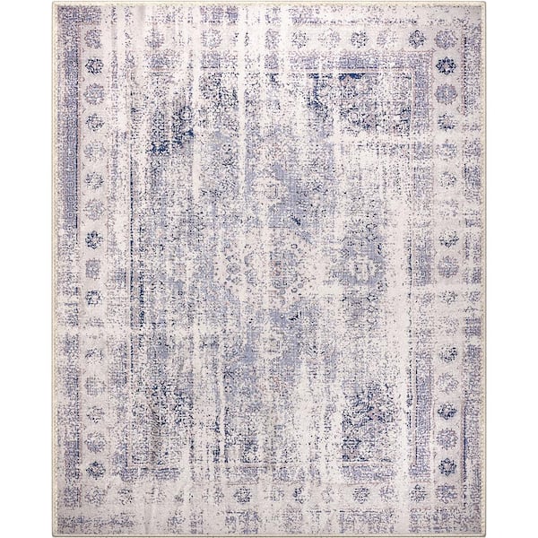 8 ft. x 10 ft. Multicolored Border Abstract Area Rug, Machine Washable, Non-Slip, Soft Indoor Carpet with Rubber Backing