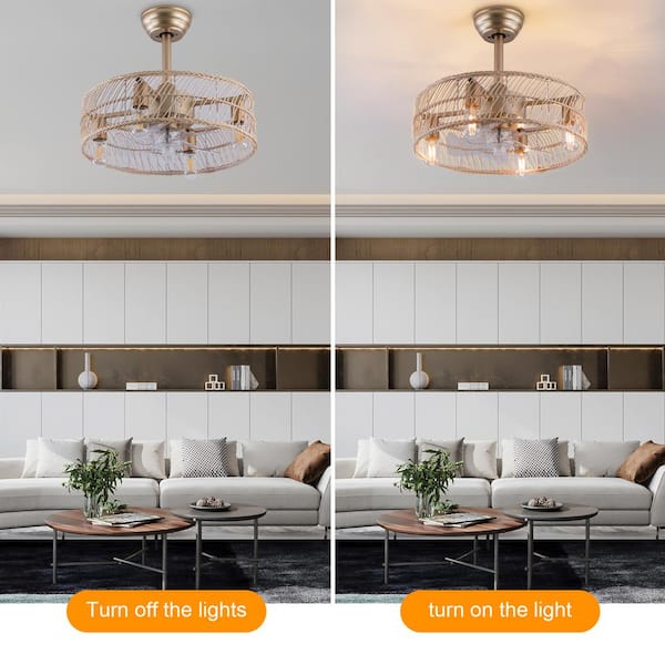 【高品質】 OUKANING 18 in. Indoor Gold Modern Bamboo Caged Ceiling Fan メンテナンス