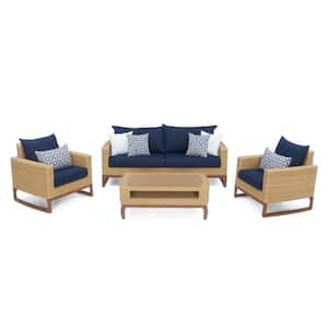 Mili 4-Piece Wicker Patio Conversation Deep Seating Set with Sunbrella Navy Blue Cushions