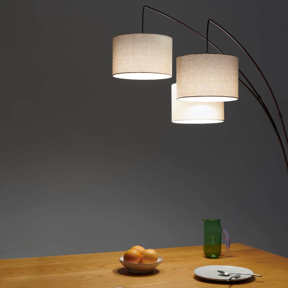 Bronze Trilage 84" Adjustable 3-Light LED Floor Lamp with Beige Shades