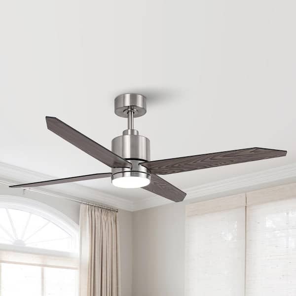 IHOMEadore Modern 52 in. Indoor Integrated CCT LED Sand Nickel Ceiling Fan with Light, Remote Control and Reversible DC Motor