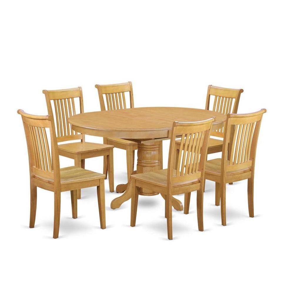 Oak Finish 7-Piece Round Pedestal Dining Set