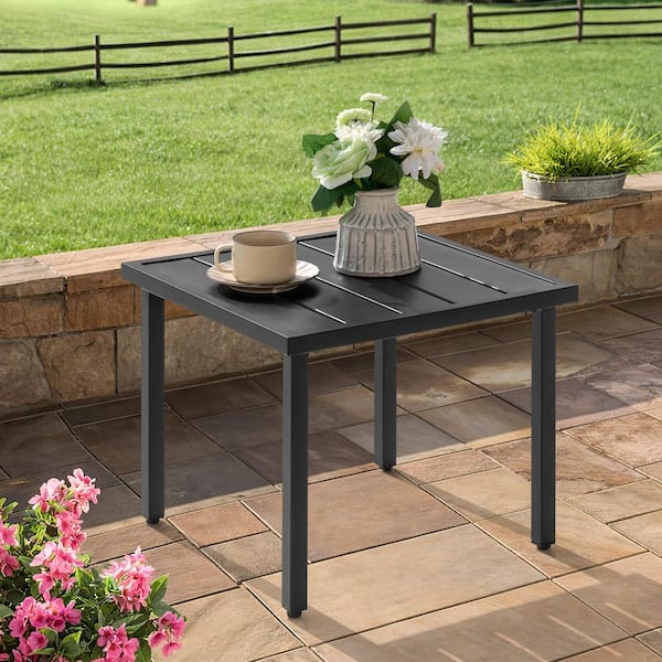 Nuu Garden Black Metal Square Outdoor Side Table with Slatted
