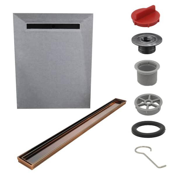 Watershield Shower System 48 in. x 60 in. Pre-sloped Envelope Linear Drain with Brush Bronze Tile-in Shower Kit