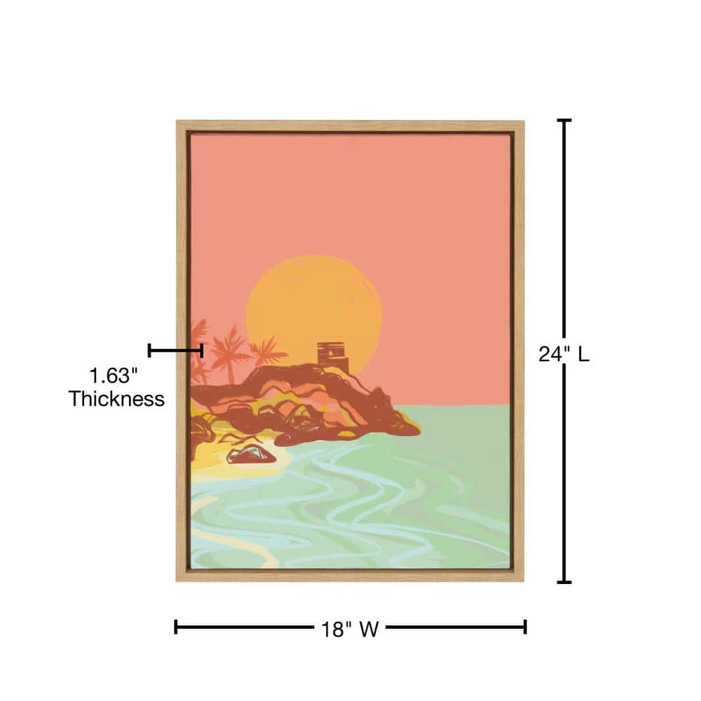 Tulum Ruins Sunset Canvas Art with Natural Frame