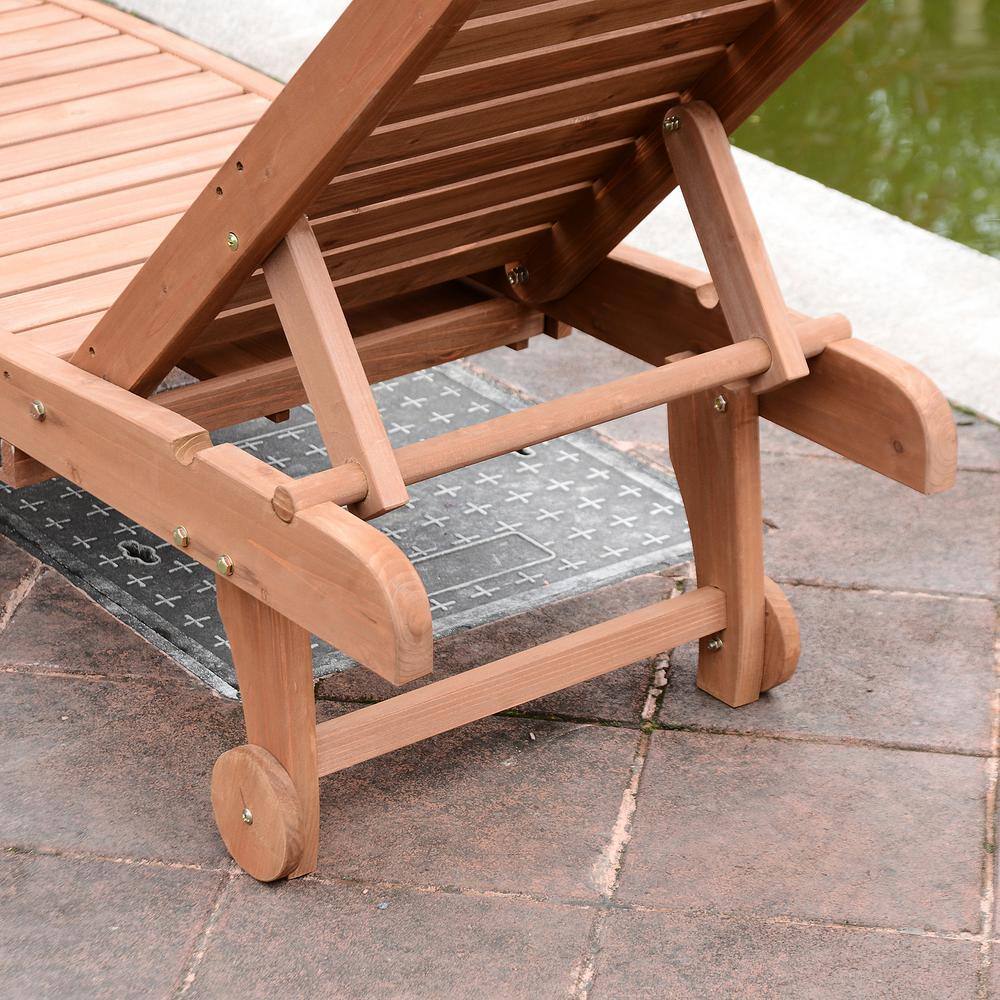 Red Wood Look Outdoor Chaise Lounge with Pull-Out Tray