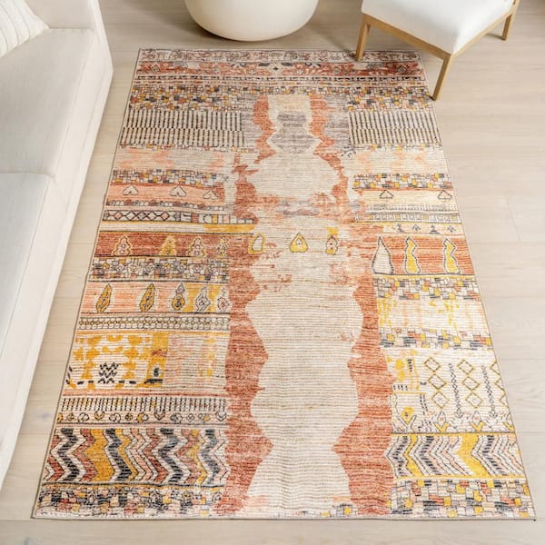 Cielo Abstract Spill Proof Washable Multicolor 9.6 ft. x 13.6 ft. Indoor Area Rug