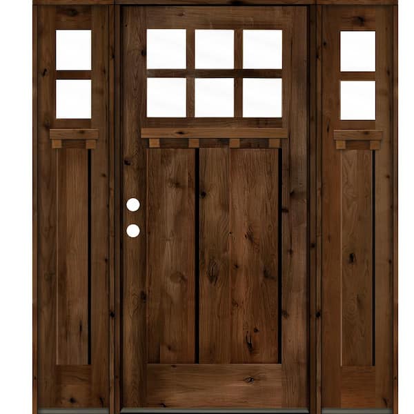 Krosswood Doors 60 in. x 80 in. Craftsman Alder 2-Panel Right-Hand/Inswing 6-Lite Clear Glass Provincial Stain Wood Prehung Front Door