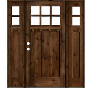 64in. x 80in. Craftsman Alder Provincial Stain Right-Hand 10-Lite Clear Wood with DS Single Prehung Front Door/Sidelites