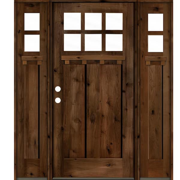 Krosswood Doors 64in. x 80in. Craftsman Alder Provincial Stain Right-Hand 10-Lite Clear Wood with DS Single Prehung Front Door/Sidelites