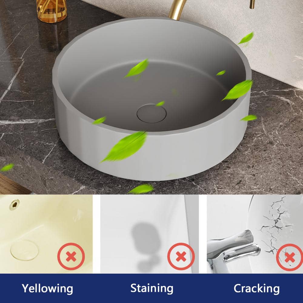 17" Round Light Gray Concrete Above-Counter Bathroom Vessel Sink