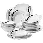 Fiona 24-Piece Casual Ivory White with Black Stripes Porcelain Dinnerware Set (Service for 6)