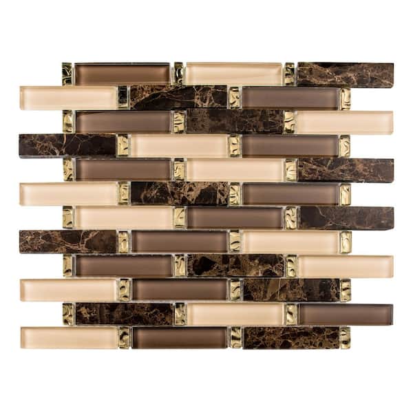ANDOVA Saga Adventure Tan/Brown 13-1/4 in. x 11-3/4 in. Rectangle Smooth Glass/Stone Mosaic Tile (5.4 sq. ft./Case)