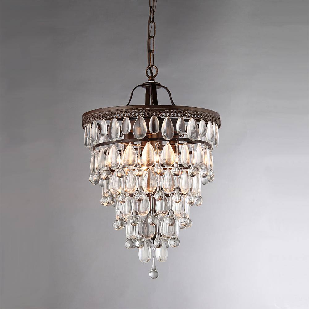 Antique Bronze Crystal Tiered Pyramid Chandelier - 15"