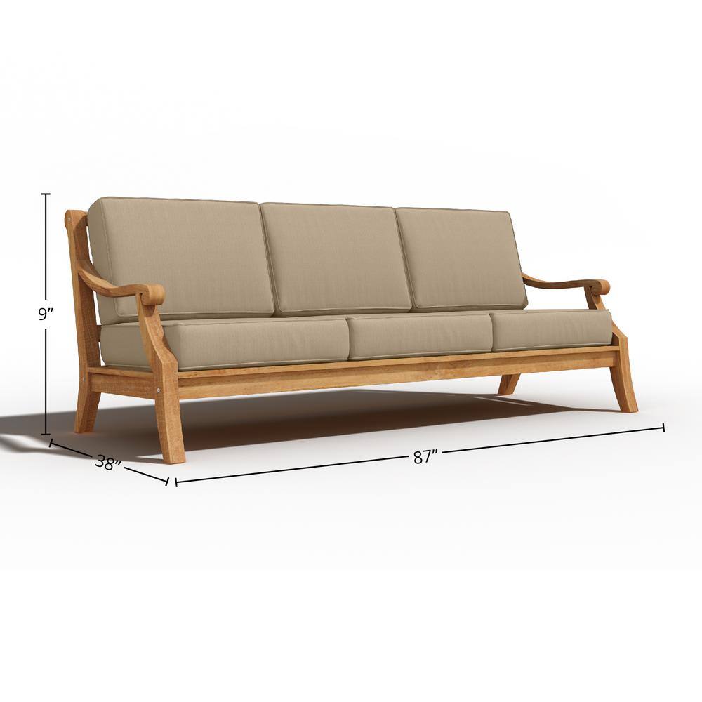 Adrien 4-Piece Teak Outdoor Patio Set with Fawn Cushions