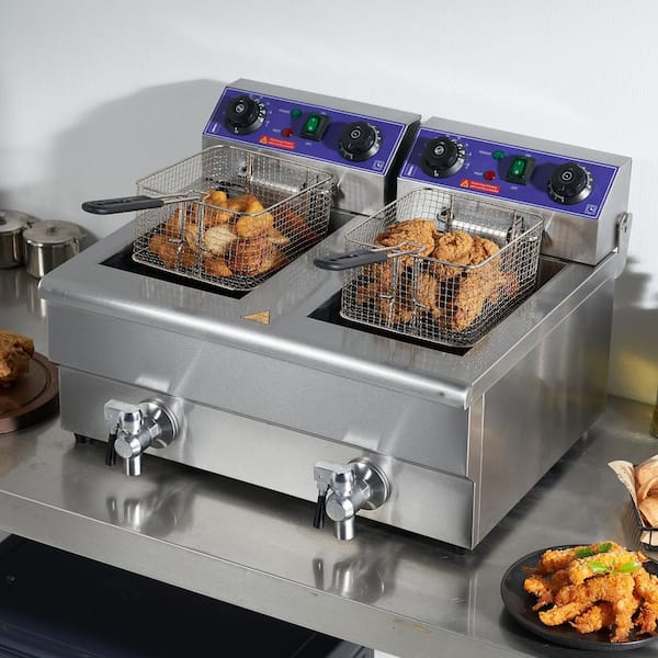 Commercial Electric 23.2 qt. in Silver Deep Fryer 3000-Watt Electric Countertop Fryer with Time Control Oil Filtration