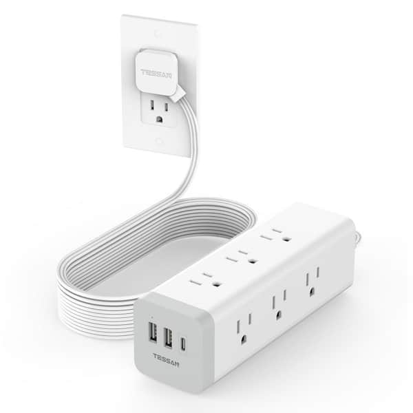 9-Outlet Ultra Thin Flat Plug 15 ft. Extension Cord, 1050 J Surge Protector Charging Station for Indoor Office