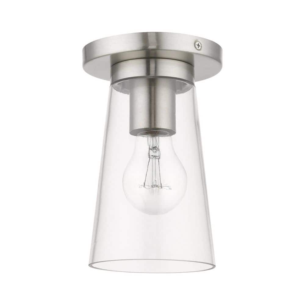 Brushed Nickel Clear Glass 1-Light Flush Mount