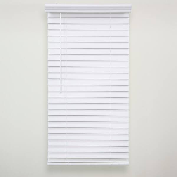 Eclipse White Cordless Room Darkening Venetian Faux Wood Blinds with 2 in. Slats - 55.5 in. W x 64 in. L