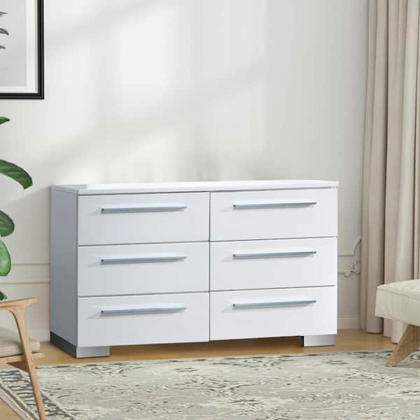 Benjara 63 in. White 6-Drawer Wooden Dresser Without Mirror