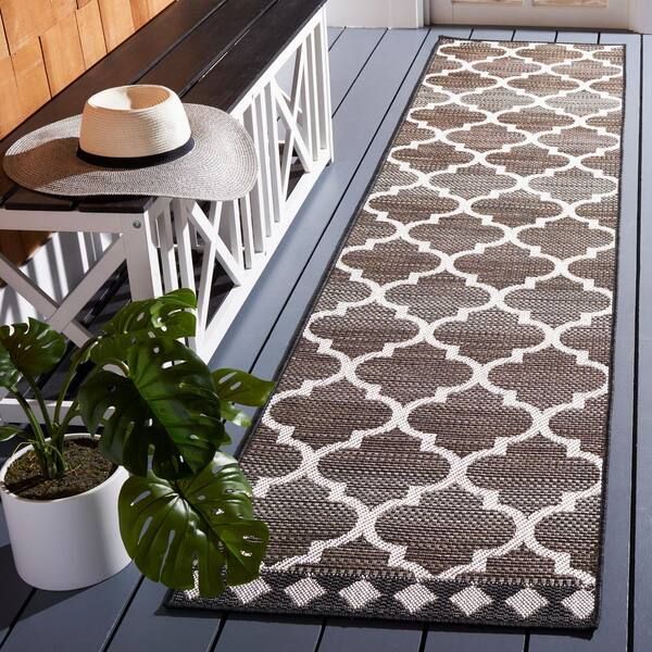 Havana Light Brown/Ivory 2 ft. x 9 ft. Latticework Trellis Indoor/Outdoor Runner Rug