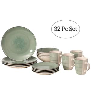 32-Piece Ceramic Dinnerware Set for 8-People, Mugs, Salad, Dinner Plates, Bowls Sets, Dishwasher Microwave Safe, Green