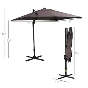 8FT Aluminum Hanging Cantilever, Offset Patio Umbrella with 360° Rotation, 3-Position Tilt, Crank, Cross Base, Brown