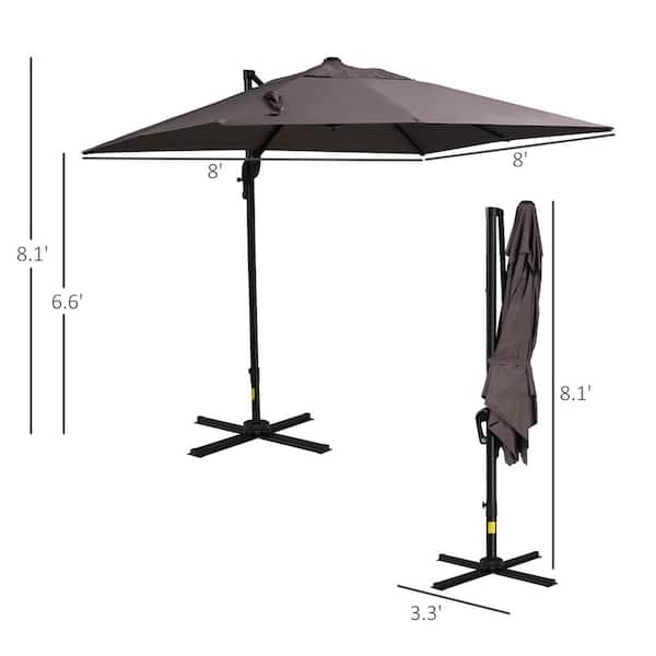 ITOPFOX 8FT Aluminum Hanging Cantilever, Offset Patio Umbrella with 360° Rotation, 3-Position Tilt, Crank, Cross Base, Brown