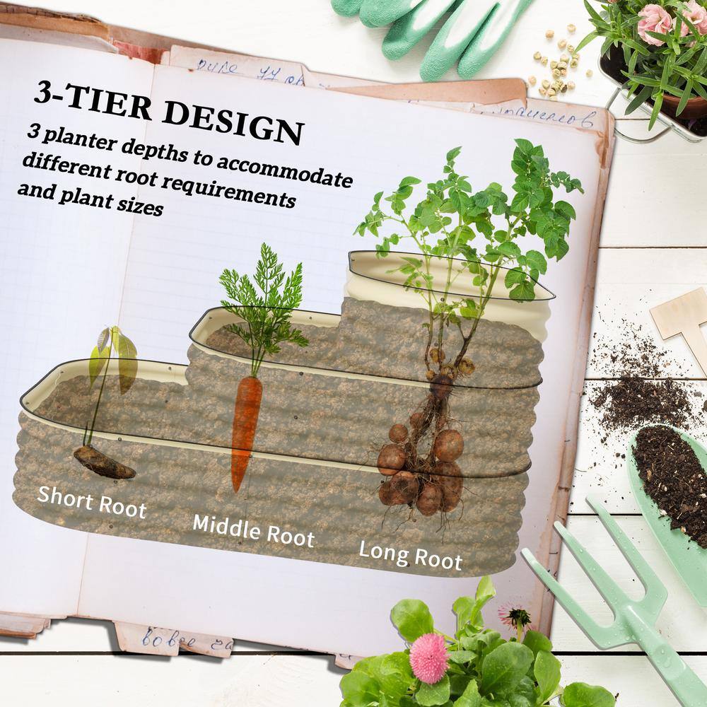 Cream White 62.25" 3-Tier Metal Raised Garden Bed Kit