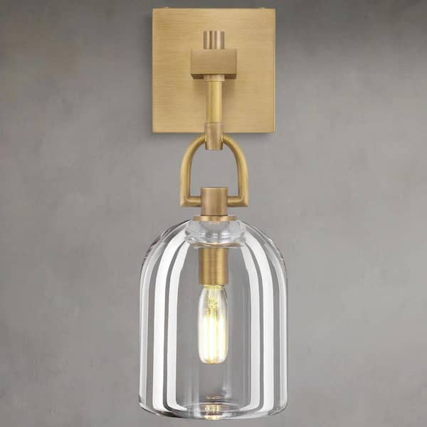 5.12 in. 1-Light Dimmable LED Brass Wall Sconce, Bell Crystal Bathroom Wall Light, for Kitchen, Living room, Bathroom