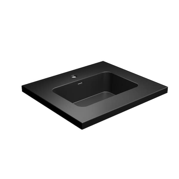 Dyconn Carrara 25 in. W x 22 in. D Solid Surface Vessel Vanity Top in Matt Black