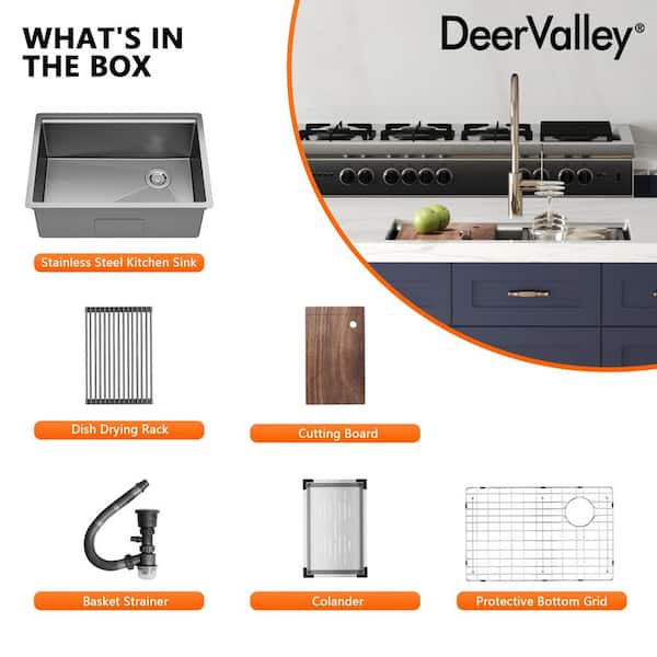 27 in. Undermount Single Bowl 18 Gauge Sliver Stainless Steel Workstation Kitchen Sink with Accessories