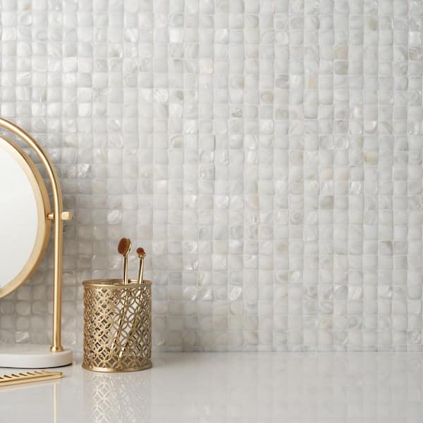 Mother of Pearl Nacre White 12 in. x 12 in. 3D Pearl Shell Glass Wall Mosaic Tile