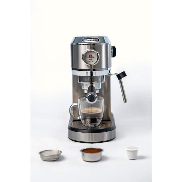 Espressione Flex 3 in. 1,4-Cup, Stainless, Espresso Machine, for Ground Coffee, ESE Espresso Pod or Nespresso Compatible Capsules