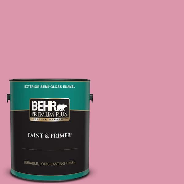 BEHR PREMIUM PLUS 1 gal. #110B-4 Foxy Pink Semi-Gloss Enamel Exterior Paint & Primer