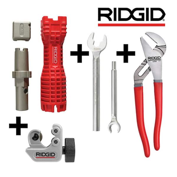 EZ Change Faucet Tool + One Stop Wrench + 101 Copper Tubing Cutter + 10 in. Water Pump Pliers Plumbing Essentials Bundle