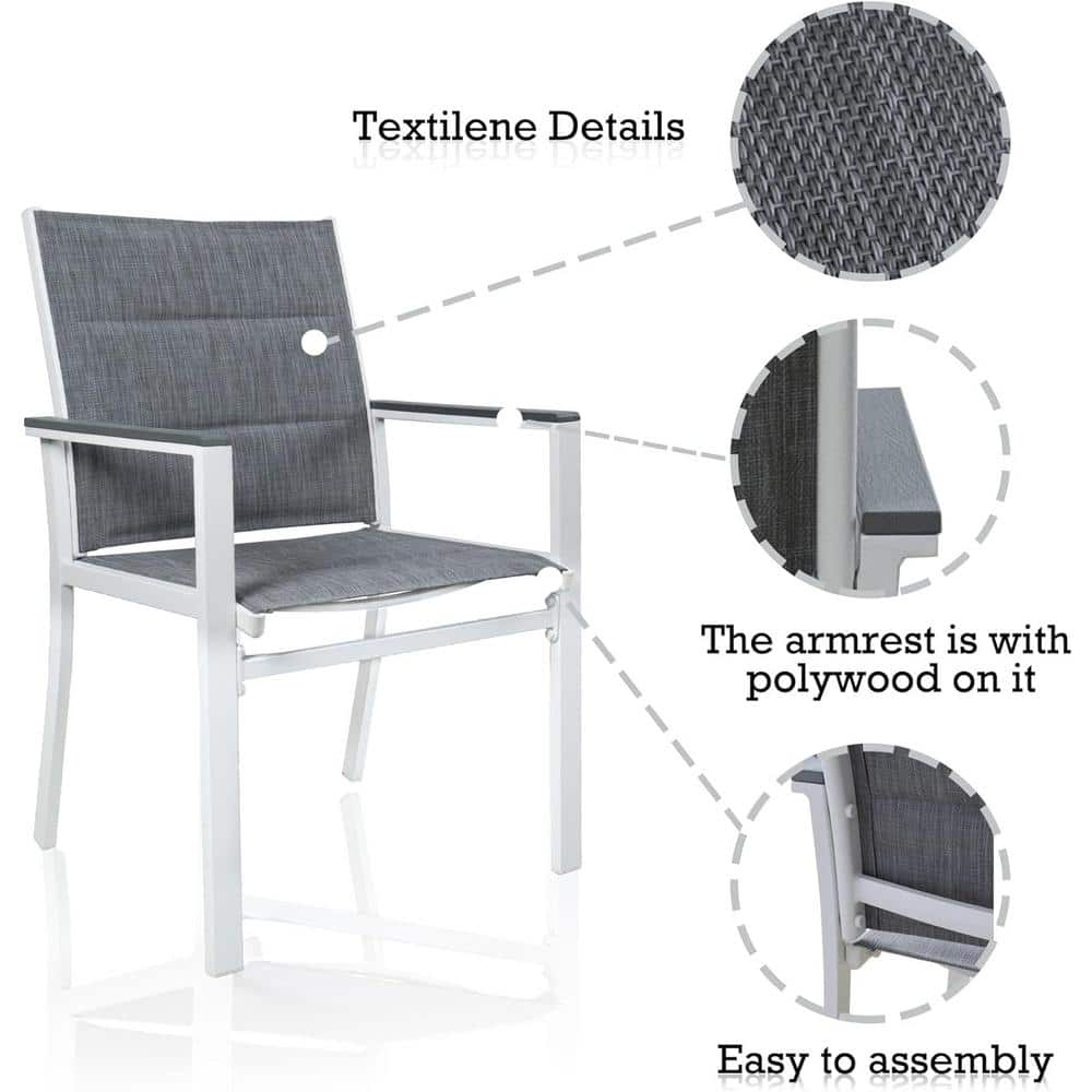Brown Powder-Coated Aluminum Dining Chair with Gray Cushions - Set of 2