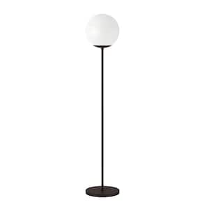 62 in Black and White Novelty Standard Floor Lamp With White Frosted Glass Globe Shade