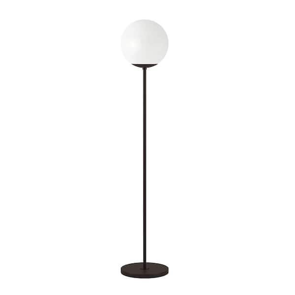 HomeRoots 62 in Black and White Novelty Standard Floor Lamp With White Frosted Glass Globe Shade