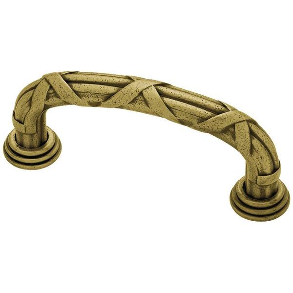 Liberty French Romantics 3 in. (76mm) Tumbled Antique Brass Ribbon and Reed Cabinet Center-to-Center Pull