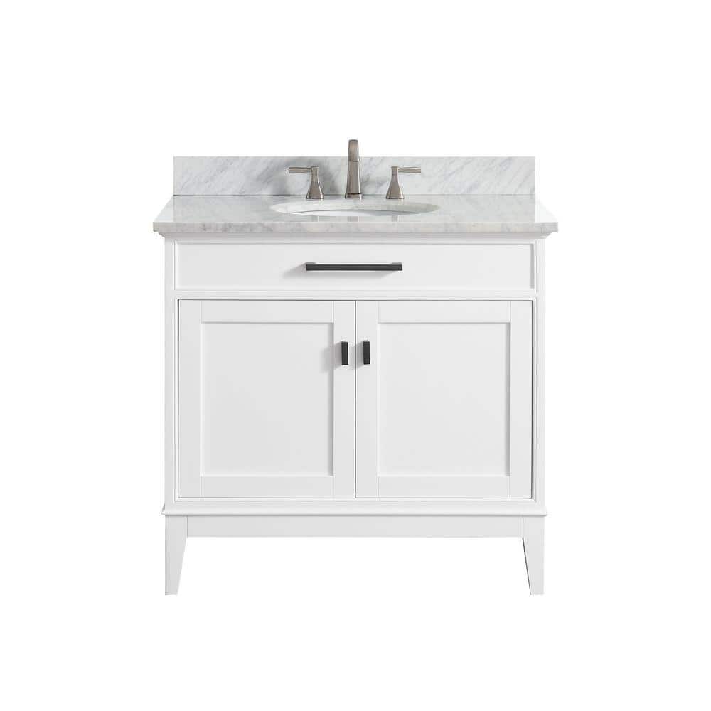 Avanity Madison 37 in. W x 22 in. D x 35 in. H Vanity in White with Marble Vanity Top in Carrera White with White Basin -  MADISONVS36-WTC
