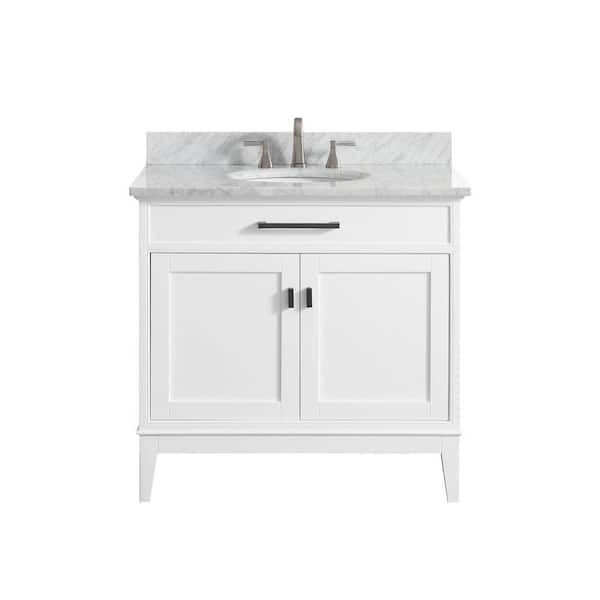 Avanity Madison 37 in. Single Sink White Bath Vanity with Carrara White Marble Top