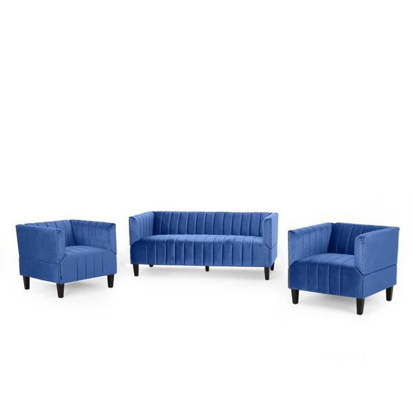 Noble House Weymouth 3 Piece Navy Blue, Navy Blue Living Room Furniture