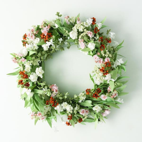 SULLIVANS 22 in. Artificial Mixed Wild Flower Wreath, White