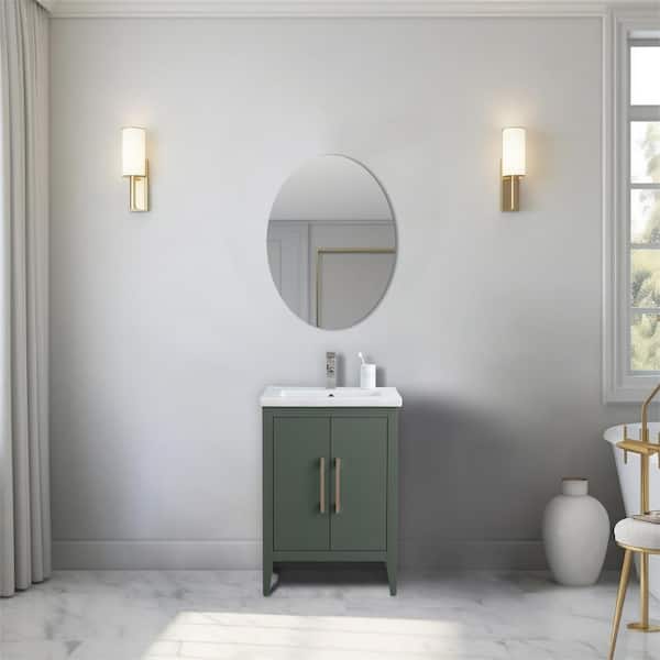 Vanity Art 24 in. W x 18.5 in D x 34 in. H Single Sink Bathroom Vanity Cabinet in Vintage Green with Ceramic Top