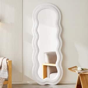24 in. W x 63 in. H Irregular White Wave Shaped Flannelette Wood Framed Full Length Mirror