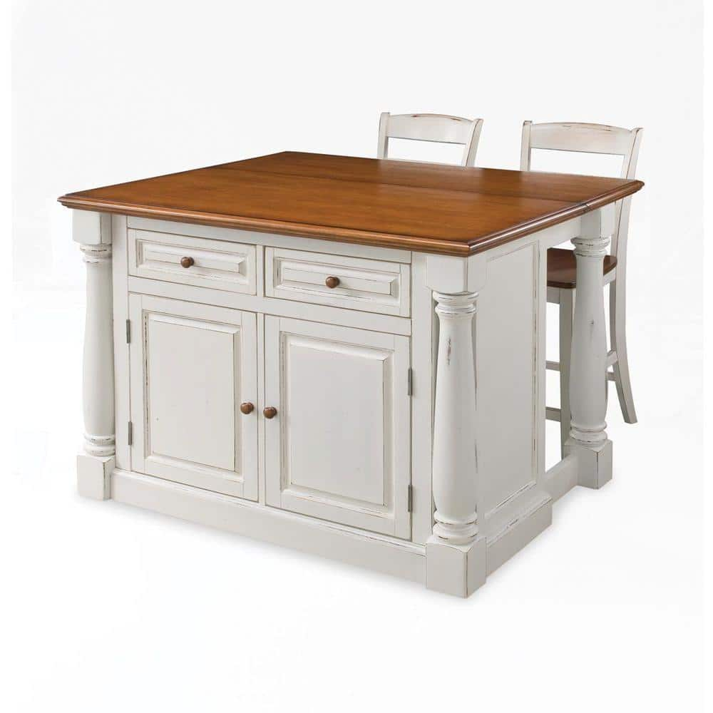 Homestyles Monarch White Kitchen Island With Seating 5020 948 The Home Depot