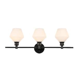 Timeless Home Grant 28.1 in. W x 10.2 in. H 3-Light Black and Frosted White Glass Wall Sconce