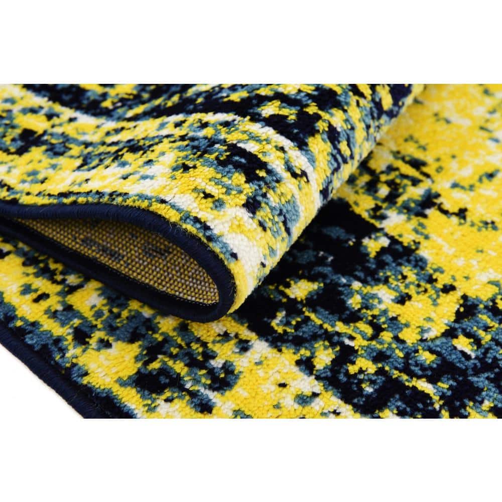 Navy Blue and Yellow Synthetic Reversible Area Rug