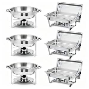 Stainless Steel Chafing Dish Buffet Set 8 qt. Rectangular and 5 qt. Round Warmers w/ Pans & Fuel Holders Commercial Food